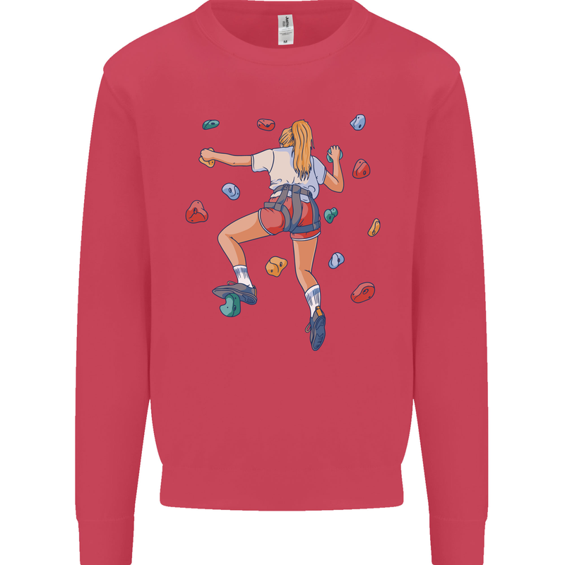 Female Rock Climber Climbing Wall Kids Sweatshirt Jumper Heliconia