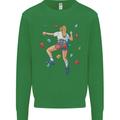 Female Rock Climber Climbing Wall Kids Sweatshirt Jumper Irish Green