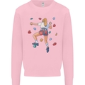 Female Rock Climber Climbing Wall Kids Sweatshirt Jumper Light Pink