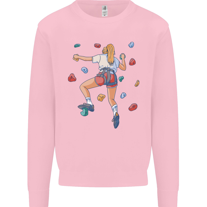 Female Rock Climber Climbing Wall Kids Sweatshirt Jumper Light Pink