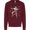 Female Rock Climber Climbing Wall Kids Sweatshirt Jumper Maroon