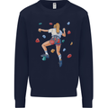 Female Rock Climber Climbing Wall Kids Sweatshirt Jumper Navy Blue