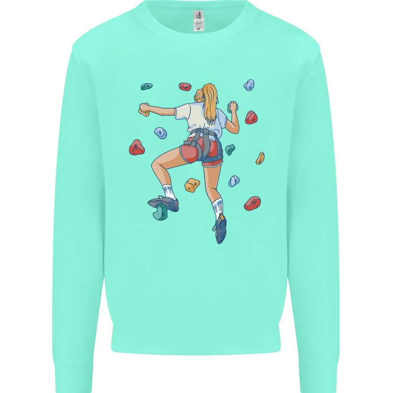 Female Rock Climber Climbing Wall Kids Sweatshirt Jumper Peppermint