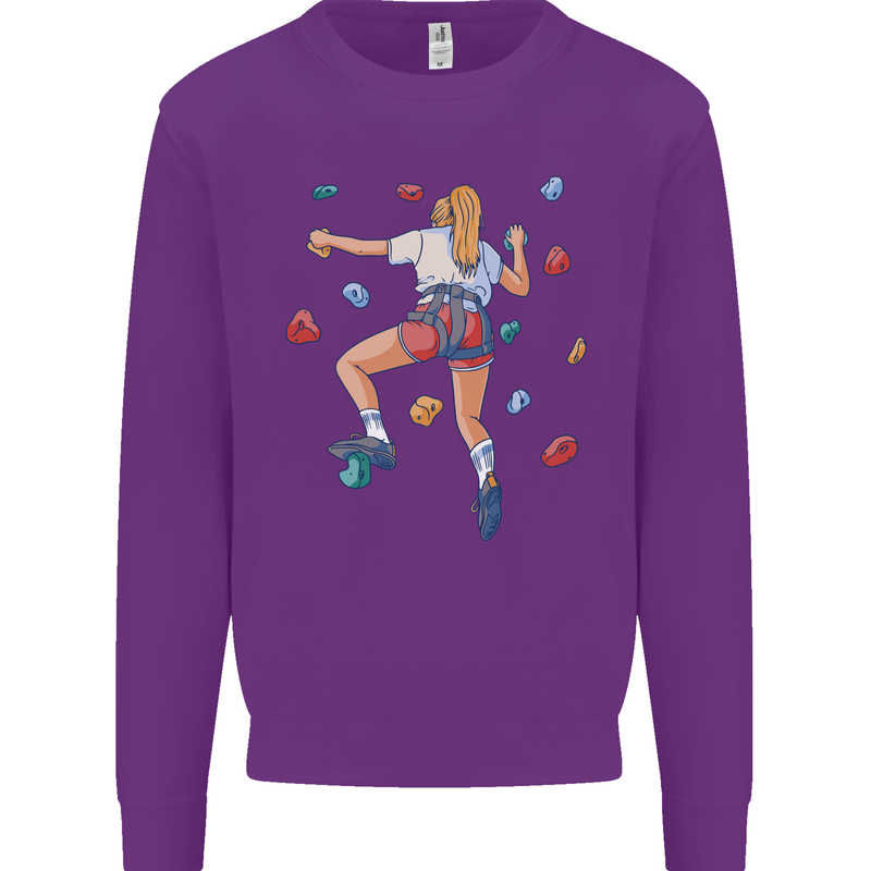 Female Rock Climber Climbing Wall Kids Sweatshirt Jumper Purple
