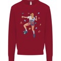 Female Rock Climber Climbing Wall Kids Sweatshirt Jumper Red