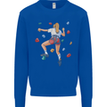 Female Rock Climber Climbing Wall Kids Sweatshirt Jumper Royal Blue