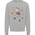 Female Rock Climber Climbing Wall Kids Sweatshirt Jumper Sports Grey