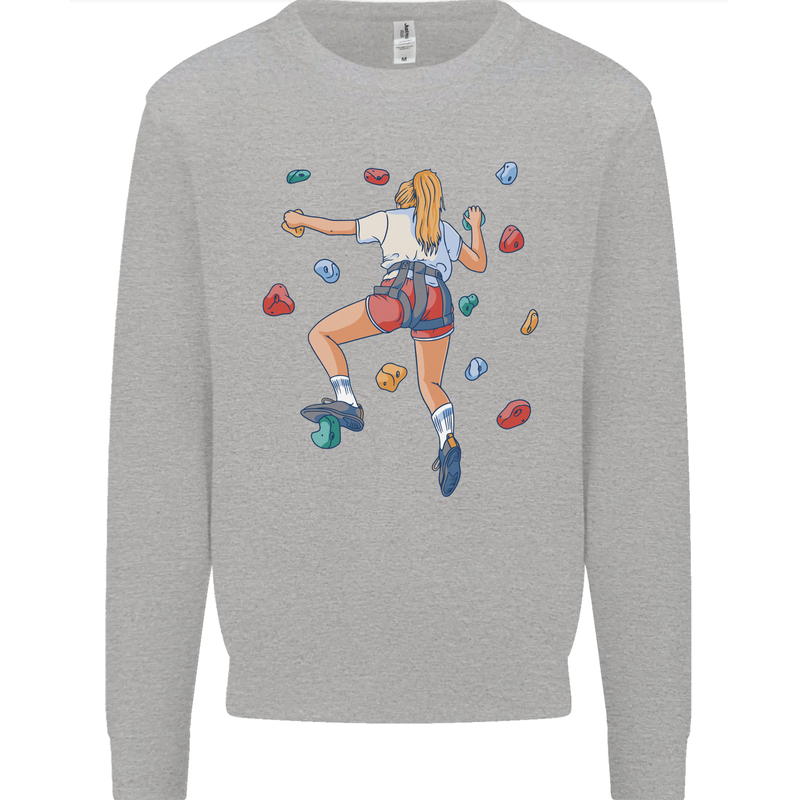 Female Rock Climber Climbing Wall Kids Sweatshirt Jumper Sports Grey