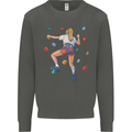 Female Rock Climber Climbing Wall Kids Sweatshirt Jumper Storm Grey