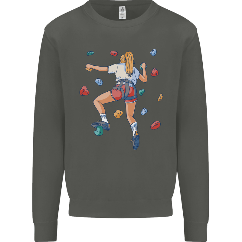 Female Rock Climber Climbing Wall Kids Sweatshirt Jumper Storm Grey