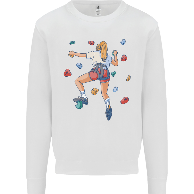 Female Rock Climber Climbing Wall Kids Sweatshirt Jumper White