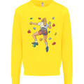 Female Rock Climber Climbing Wall Kids Sweatshirt Jumper Yellow