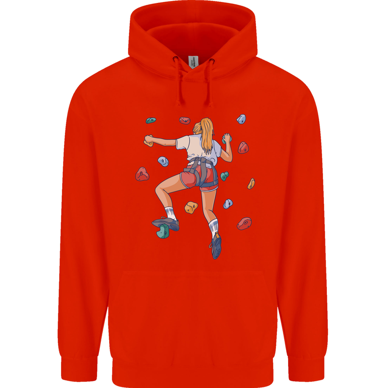 Female Rock Climber Climbing Wall Mens 80% Cotton Hoodie Bright Red