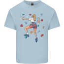 Female Rock Climber Climbing Wall Mens Cotton T-Shirt Tee Top Light Blue