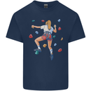 Female Rock Climber Climbing Wall Mens Cotton T-Shirt Tee Top Navy Blue