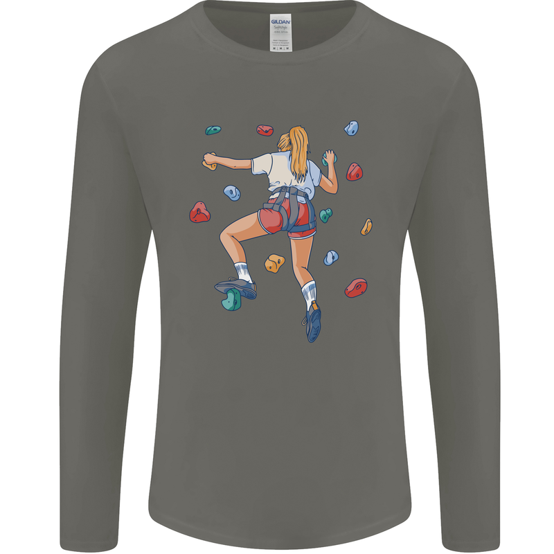 Female Rock Climber Climbing Wall Mens Long Sleeve T-Shirt Charcoal