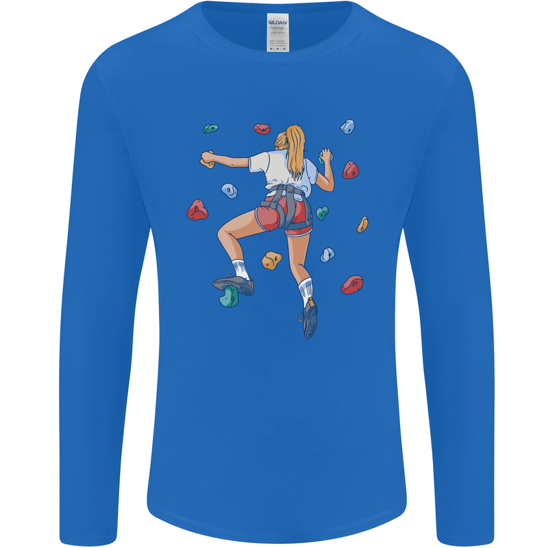 Female Rock Climber Climbing Wall Mens Long Sleeve T-Shirt Royal Blue