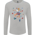 Female Rock Climber Climbing Wall Mens Long Sleeve T-Shirt Sports Grey