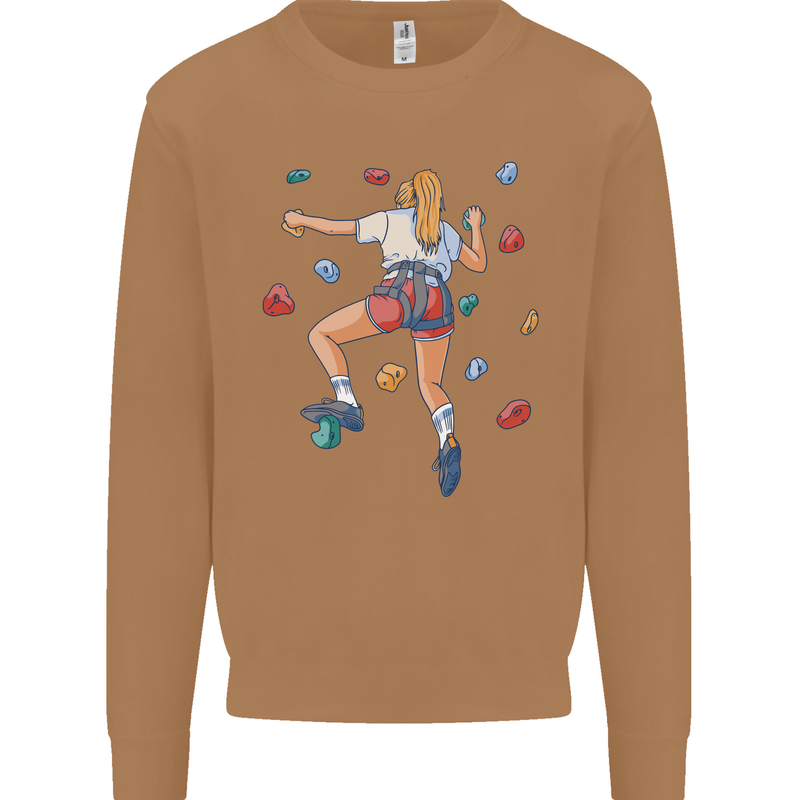 Female Rock Climber Climbing Wall Mens Sweatshirt Jumper Caramel Latte