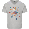 Female Rock Climber Climbing Wall Mens V-Neck Cotton T-Shirt Sports Grey