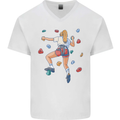 Female Rock Climber Climbing Wall Mens V-Neck Cotton T-Shirt White