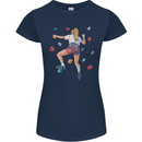 Female Rock Climber Climbing Wall Womens Petite Cut T-Shirt Navy Blue