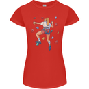 Female Rock Climber Climbing Wall Womens Petite Cut T-Shirt Red