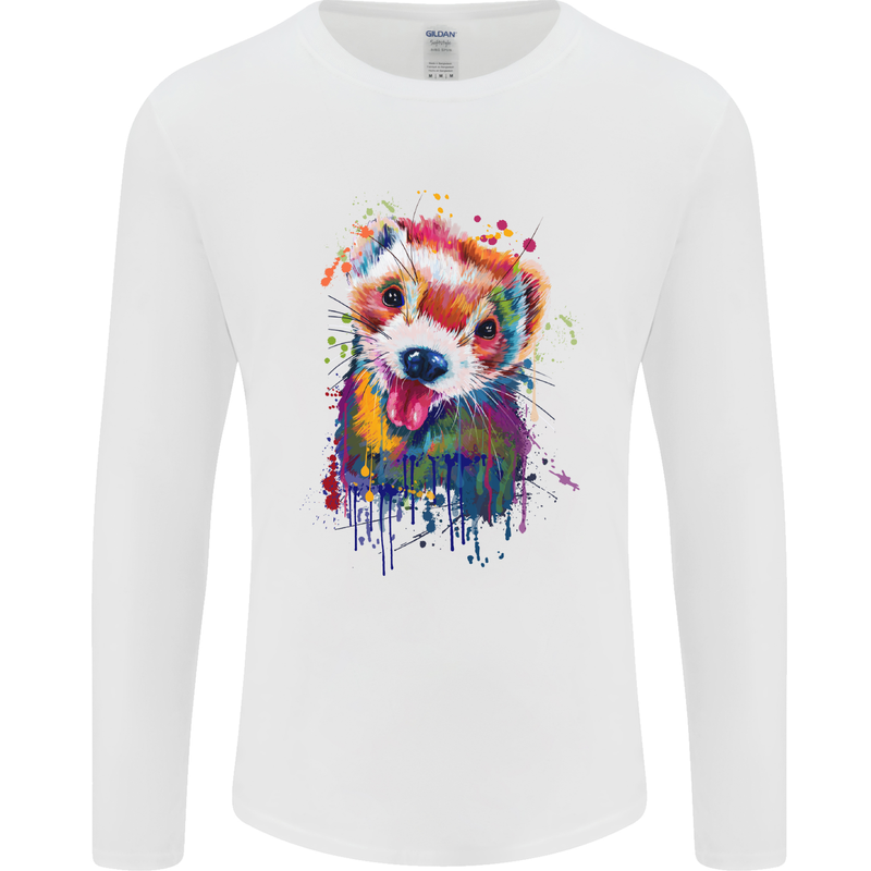 Ferret Watercolour Mens Long Sleeve T-Shirt White