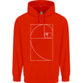 Fibonacci Spiral Golden Geometry Maths Mens 80% Cotton Hoodie Bright Red