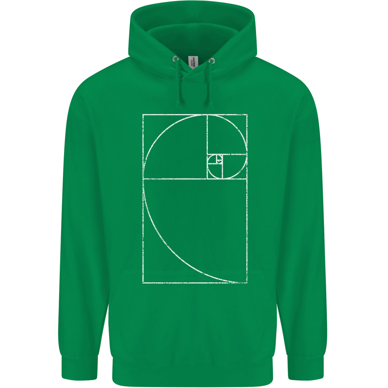 Fibonacci Spiral Golden Geometry Maths Mens 80% Cotton Hoodie Irish Green
