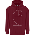 Fibonacci Spiral Golden Geometry Maths Mens 80% Cotton Hoodie Maroon