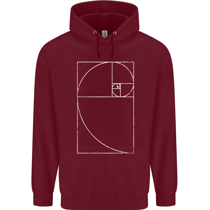 Fibonacci Spiral Golden Geometry Maths Mens 80% Cotton Hoodie Maroon
