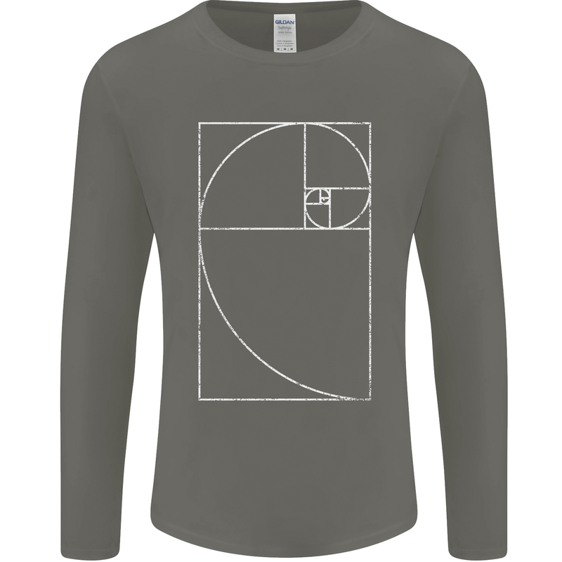 Fibonacci Spiral Golden Geometry Maths Mens Long Sleeve T-Shirt Charcoal