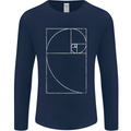 Fibonacci Spiral Golden Geometry Maths Mens Long Sleeve T-Shirt Navy Blue