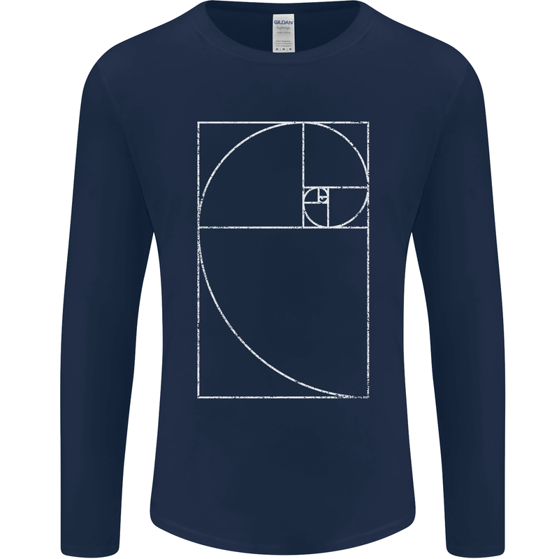 Fibonacci Spiral Golden Geometry Maths Mens Long Sleeve T-Shirt Navy Blue