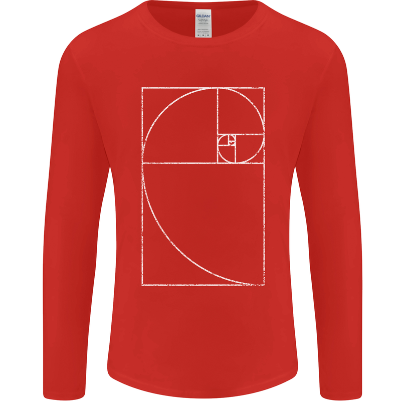 Fibonacci Spiral Golden Geometry Maths Mens Long Sleeve T-Shirt Red