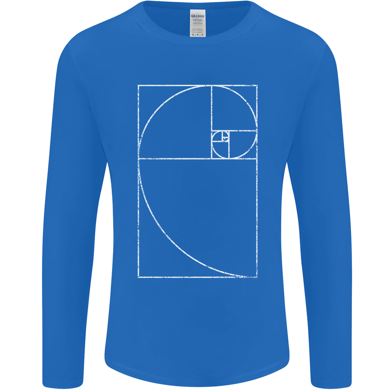 Fibonacci Spiral Golden Geometry Maths Mens Long Sleeve T-Shirt Royal Blue