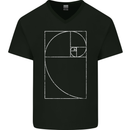 Fibonacci Spiral Golden Geometry Maths Mens V-Neck Cotton T-Shirt Black