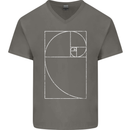 Fibonacci Spiral Golden Geometry Maths Mens V-Neck Cotton T-Shirt Charcoal
