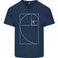 Fibonacci Spiral Golden Geometry Maths Mens V-Neck Cotton T-Shirt Navy Blue