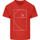 Fibonacci Spiral Golden Geometry Maths Mens V-Neck Cotton T-Shirt Red