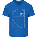 Fibonacci Spiral Golden Geometry Maths Mens V-Neck Cotton T-Shirt Royal Blue
