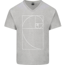 Fibonacci Spiral Golden Geometry Maths Mens V-Neck Cotton T-Shirt Sports Grey