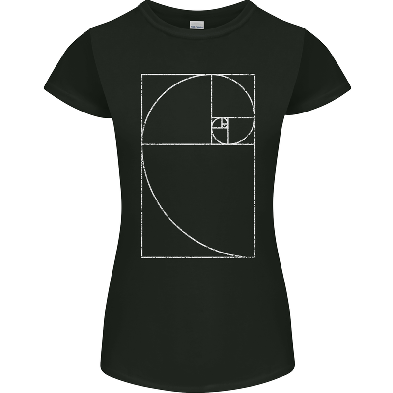 Fibonacci Spiral Golden Geometry Maths Womens Petite Cut T-Shirt Black