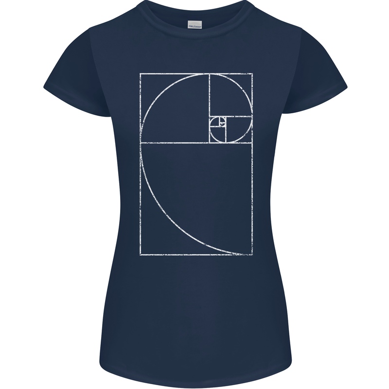 Fibonacci Spiral Golden Geometry Maths Womens Petite Cut T-Shirt Navy Blue