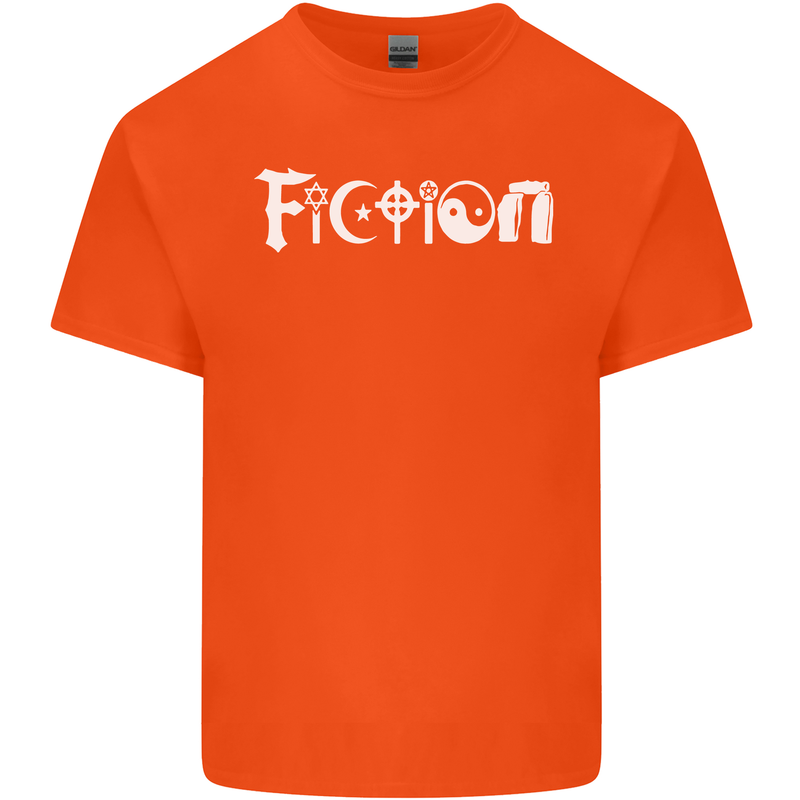Fiction Funny Atheist Atheism Irreligious Mens Cotton T-Shirt Tee Top Orange