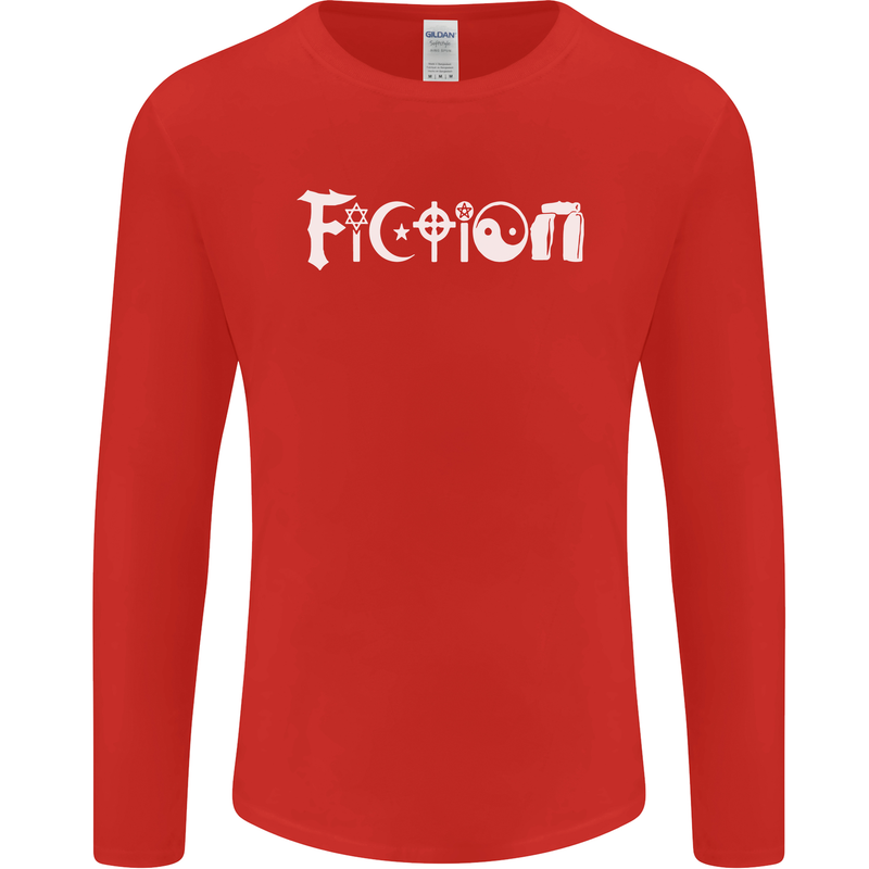 Fiction Funny Atheist Atheism Irreligious Mens Long Sleeve T-Shirt Red