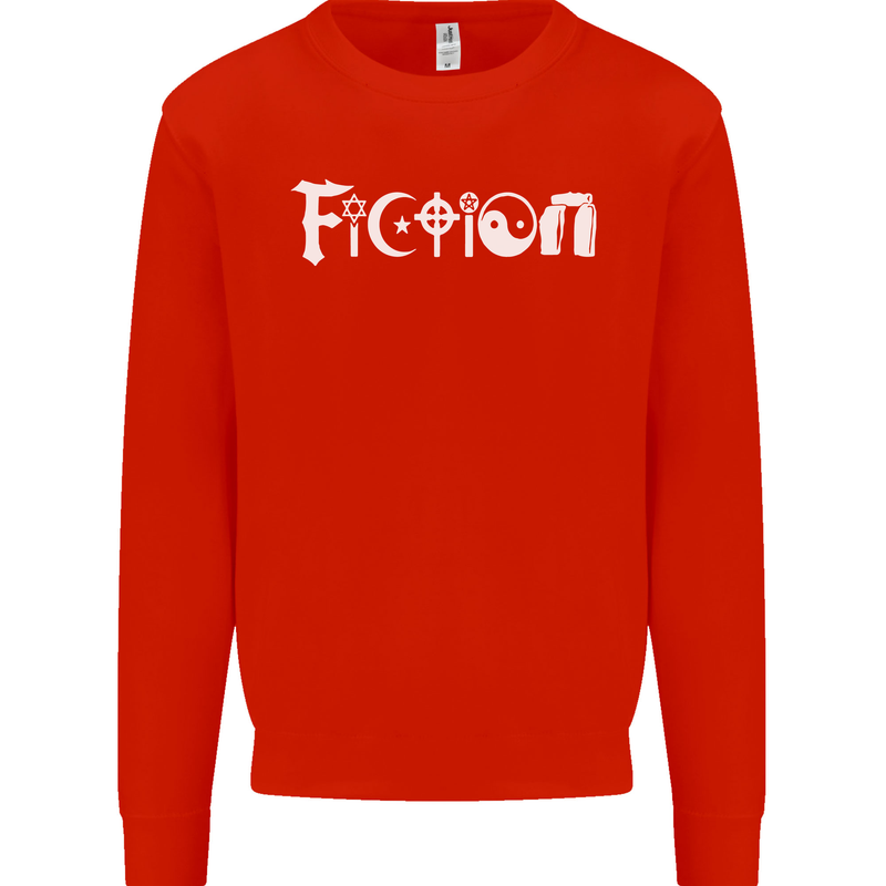 Fiction Funny Atheist Atheism Irreligious Mens Sweatshirt Jumper Bright Red