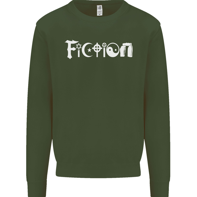 Fiction Funny Atheist Atheism Irreligious Mens Sweatshirt Jumper Forest Green
