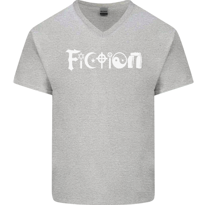 Fiction Funny Atheist Atheism Irreligious Mens V-Neck Cotton T-Shirt Sports Grey